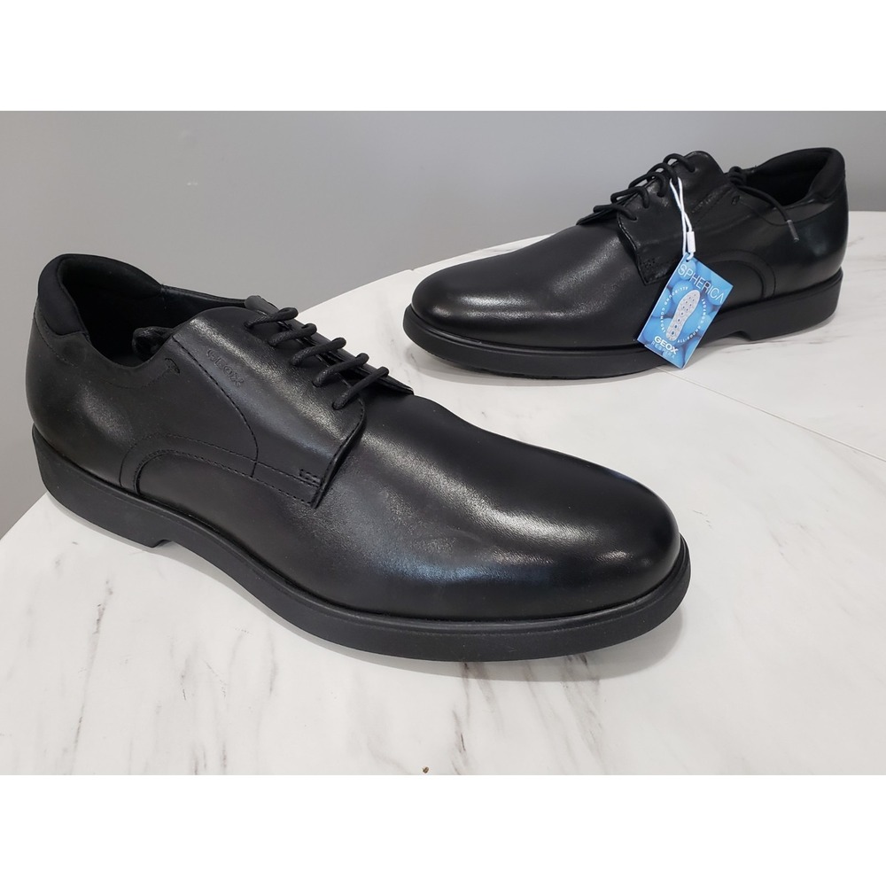 NEW NO BOX 12.5 GEOX SPHERICA EC11 Men Leather‎ black lace-up formal dress shoes